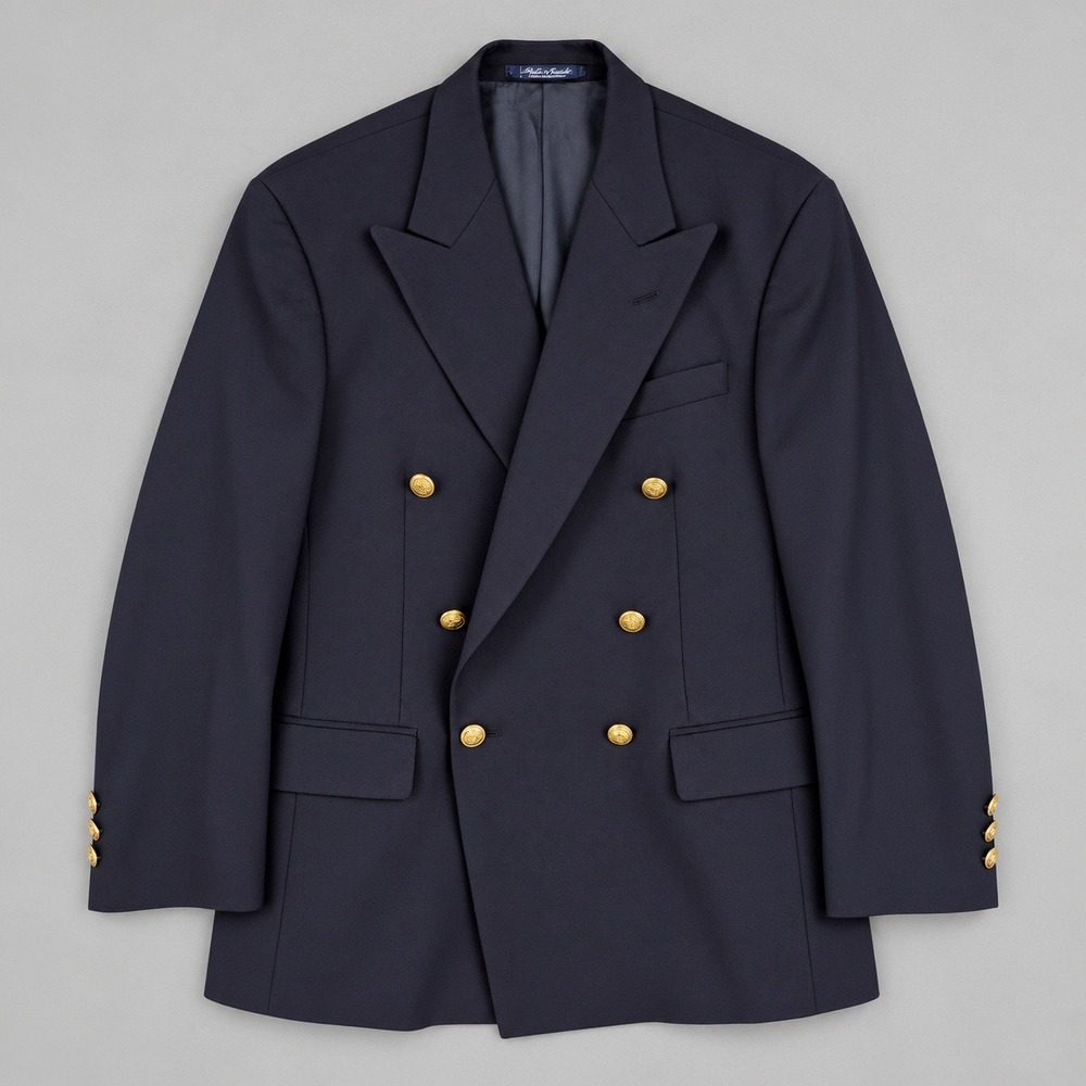 Polo Ralph Lauren University Club Navy Double Breasted Wool Blazer Gold Buttons